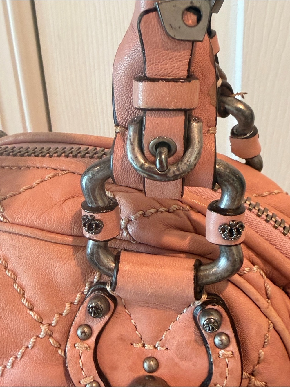 Vintage early 2000s Juicy couture Quilted Soft Leather Satchel Handbag - Pink - Picture 6 of 9